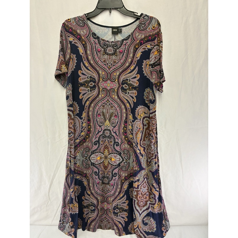 ASOS Paisley Shift Dress Boho Swing Short Sleeve Plus Size‎ US 14